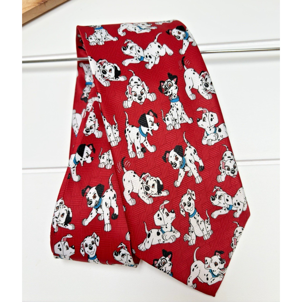 Vintage Disney 101 Dalmatians Neck Tie Red 90s Dog Puppies‎ 56" Long 3.75" Wide